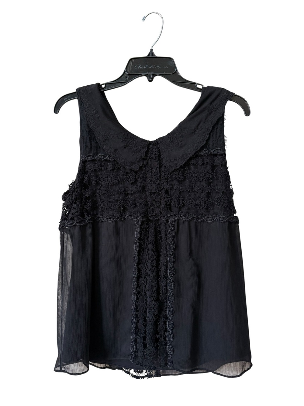 Alice + Olivia Black Lace-Trim Sleeveless Camisole